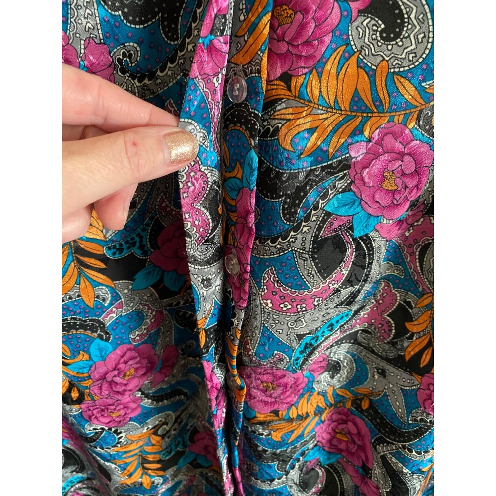 Cricket Lane Vintage‎ Paisley Floral Satin Blouse Pink Blue Long Sleeve Large - Picture 4 of 7